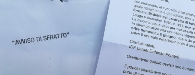 1000 lettere di sfratto a Benevento da “Israele”: sconcerto nel capoluogo sannita, finte notifiche nelle buche per “provare” cosa significa essere palestinesi oggi