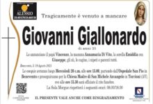 Oggi a Torrioni i funerali di Giovanni Giallonardo