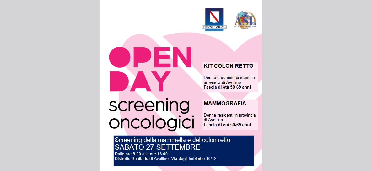 Open Day Asl Avellino: screening gratuiti per mammella e colon retto il 27 settembre
