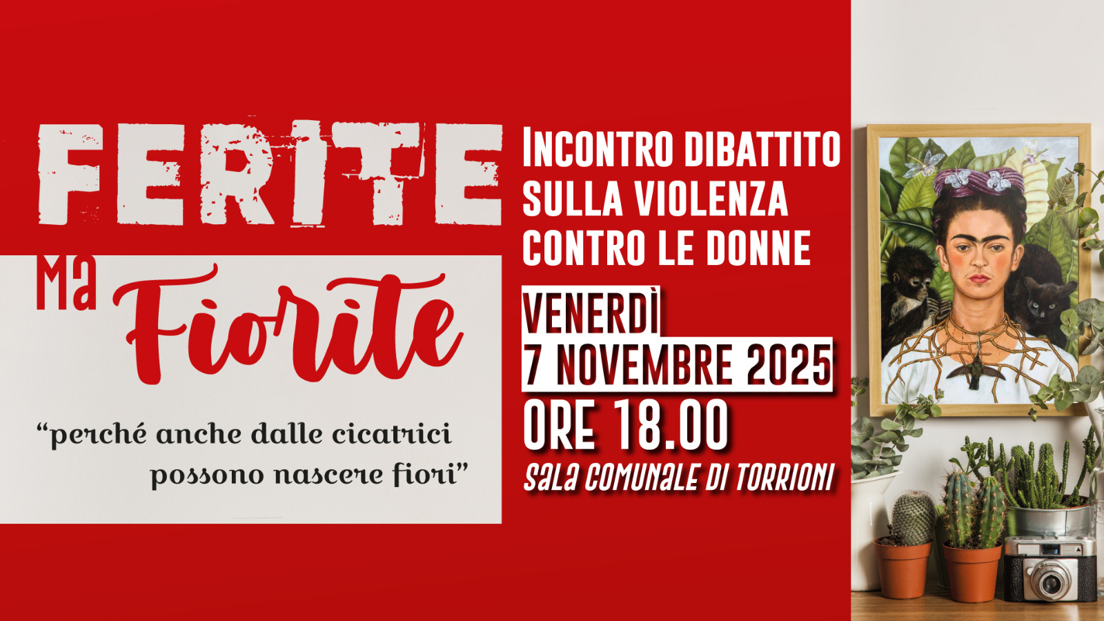 “Ferite ma Fiorite”: a Torrioni il 7 novembre l’incontro-dibattito sulla violenza contro le donne