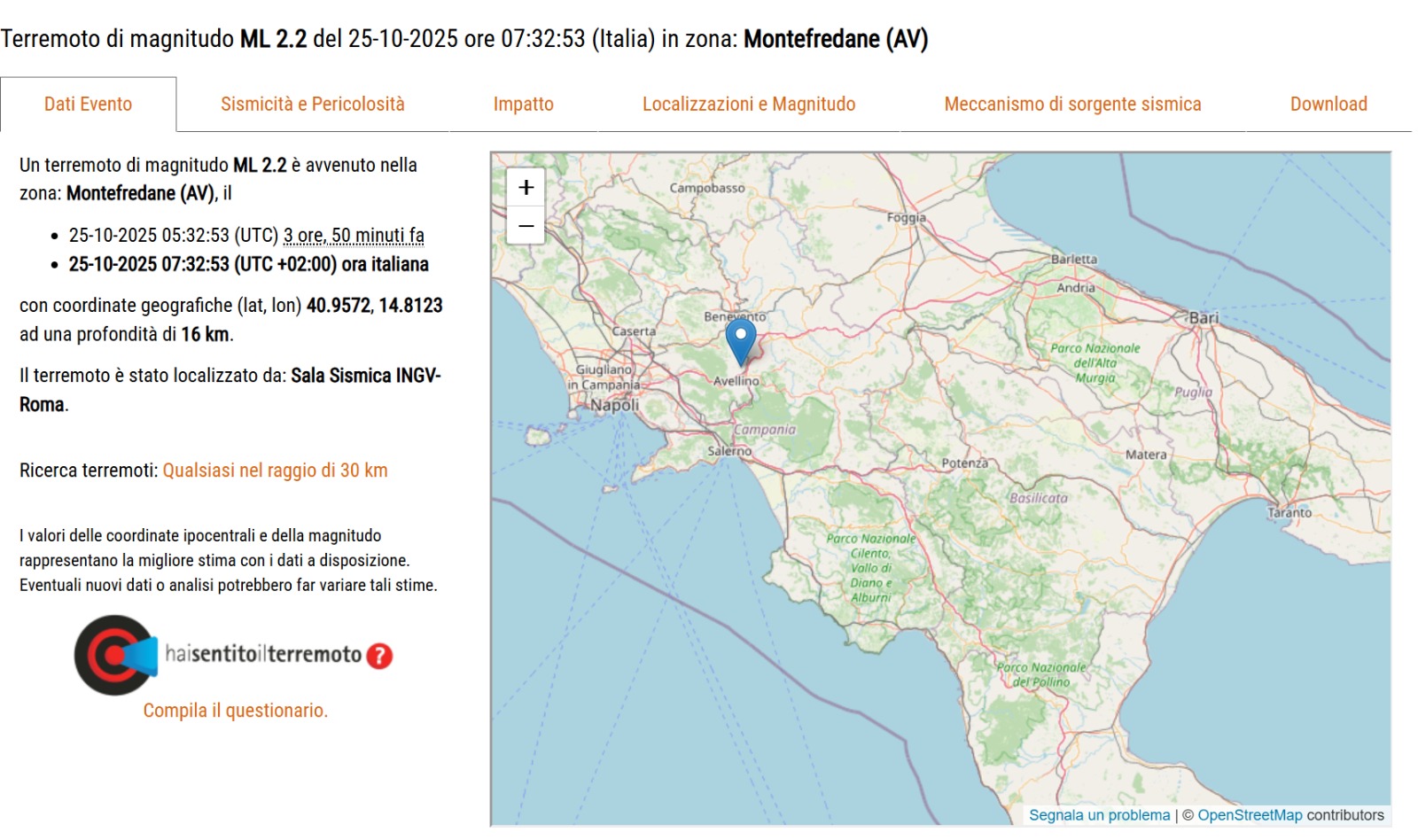 Nuova scossa di terremoto a Montefredane