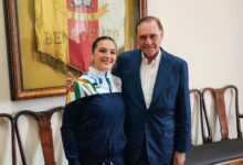 La campionessa di pattinaggio artistico a rotelle Parziale ricevuta dal sindaco Mastella prima della partenza per i Mondiali di Pechino