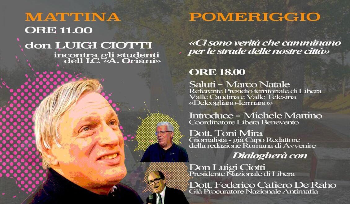 Quarantennale uccisione Biscardi, Libera: Don Luigi Ciotti incontra gli studenti a Sant’Agata de’ Goti