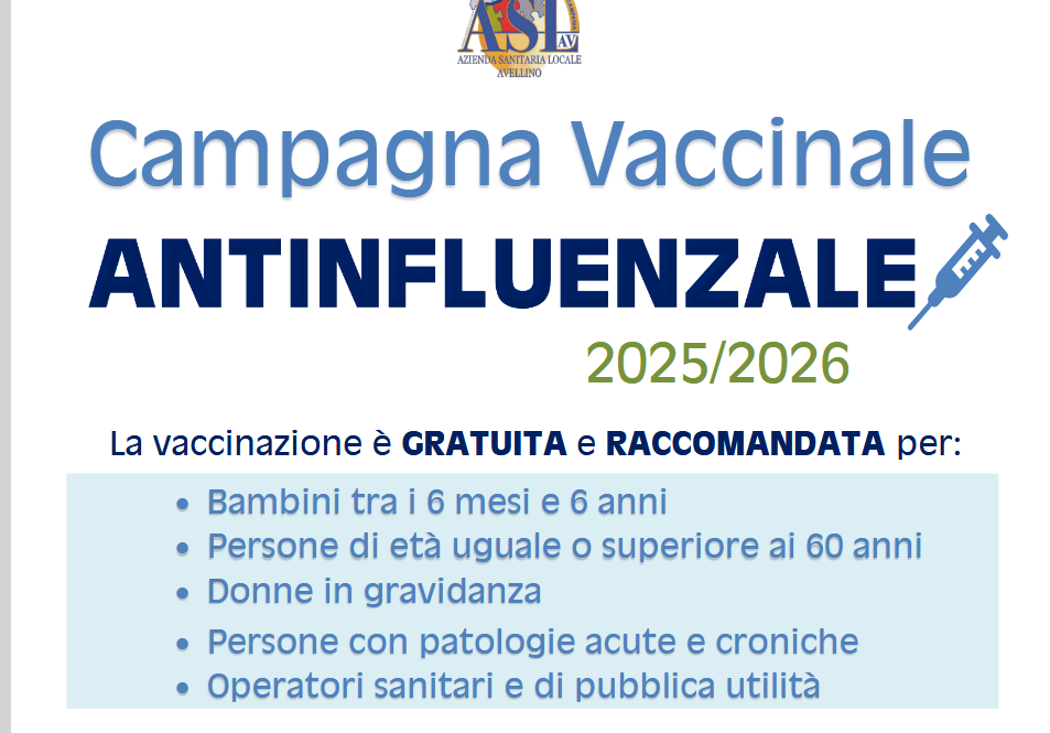 Parte la Campagna di Vaccinazione antinfluenzale ad Avellino, offerta gratuita per bambini, anziani e categorie a rischio