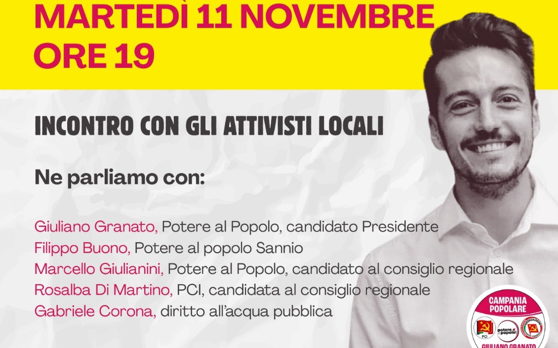 Campania Popolare, Giuliano Granato a Benevento per parlare di acqua, lavoro, sanità e beni comuni