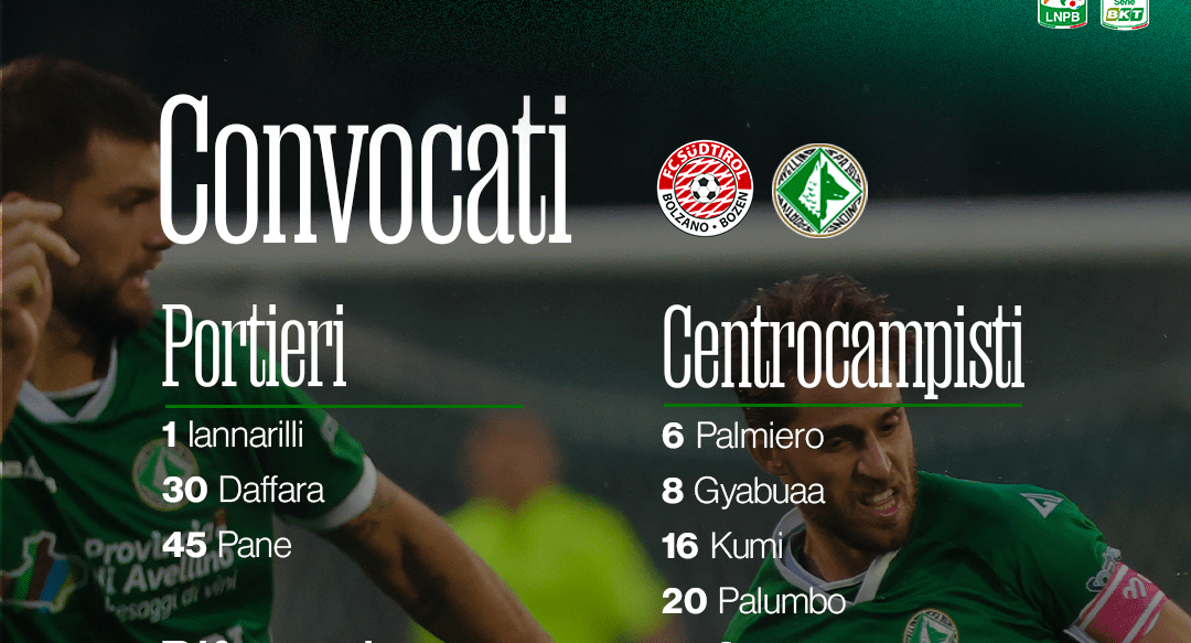 SudTirol-Avellino: i convocati di mister Raffaele Biancolino