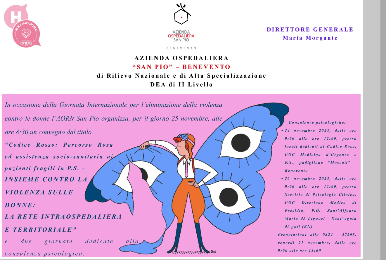 Aorn San Pio, Open week (h) onda contro la violenza sulle donne