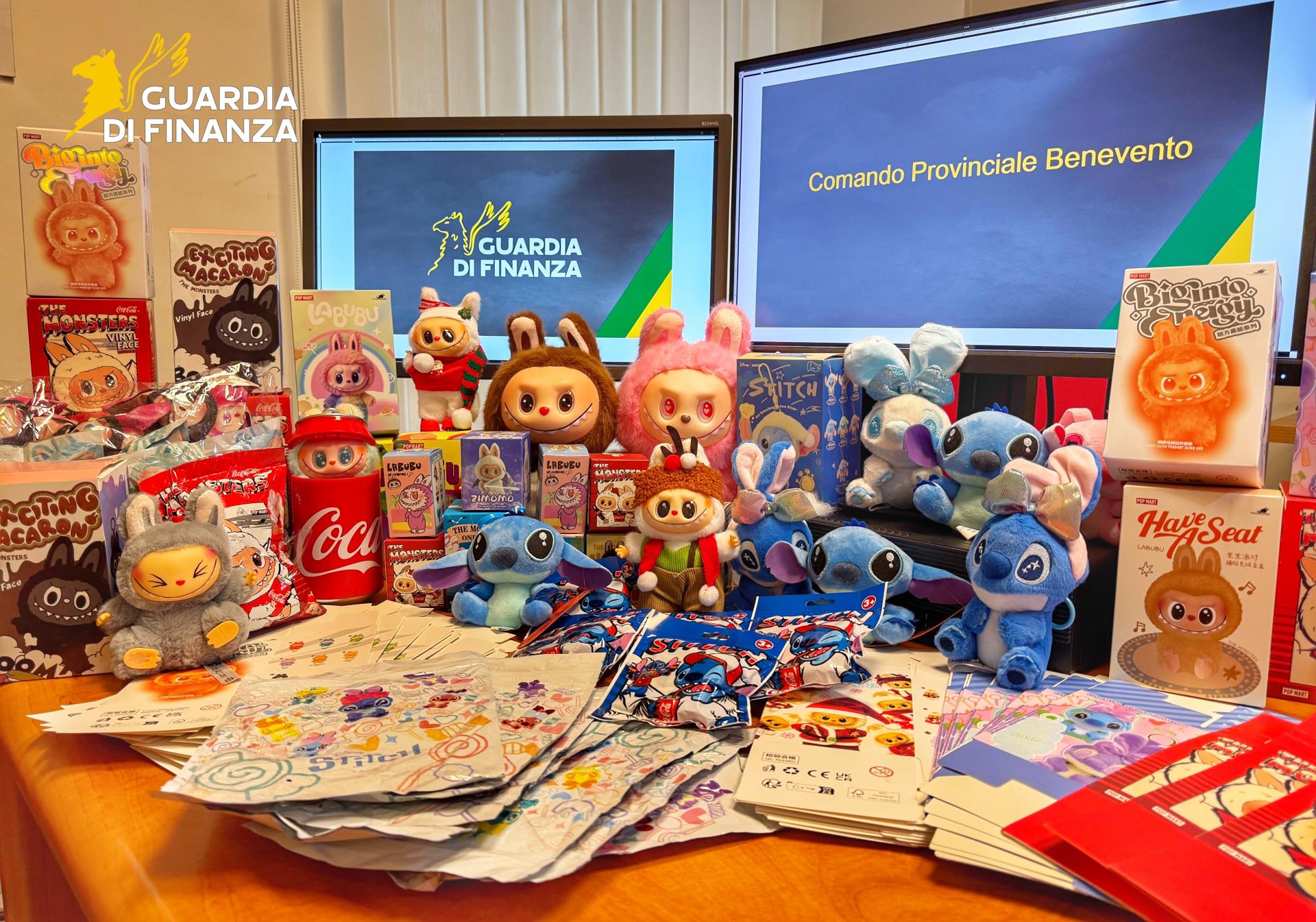 Guardia di Finanza Benevento: sequestro nel Sannio di oltre 400 peluche Labubu contraffatti