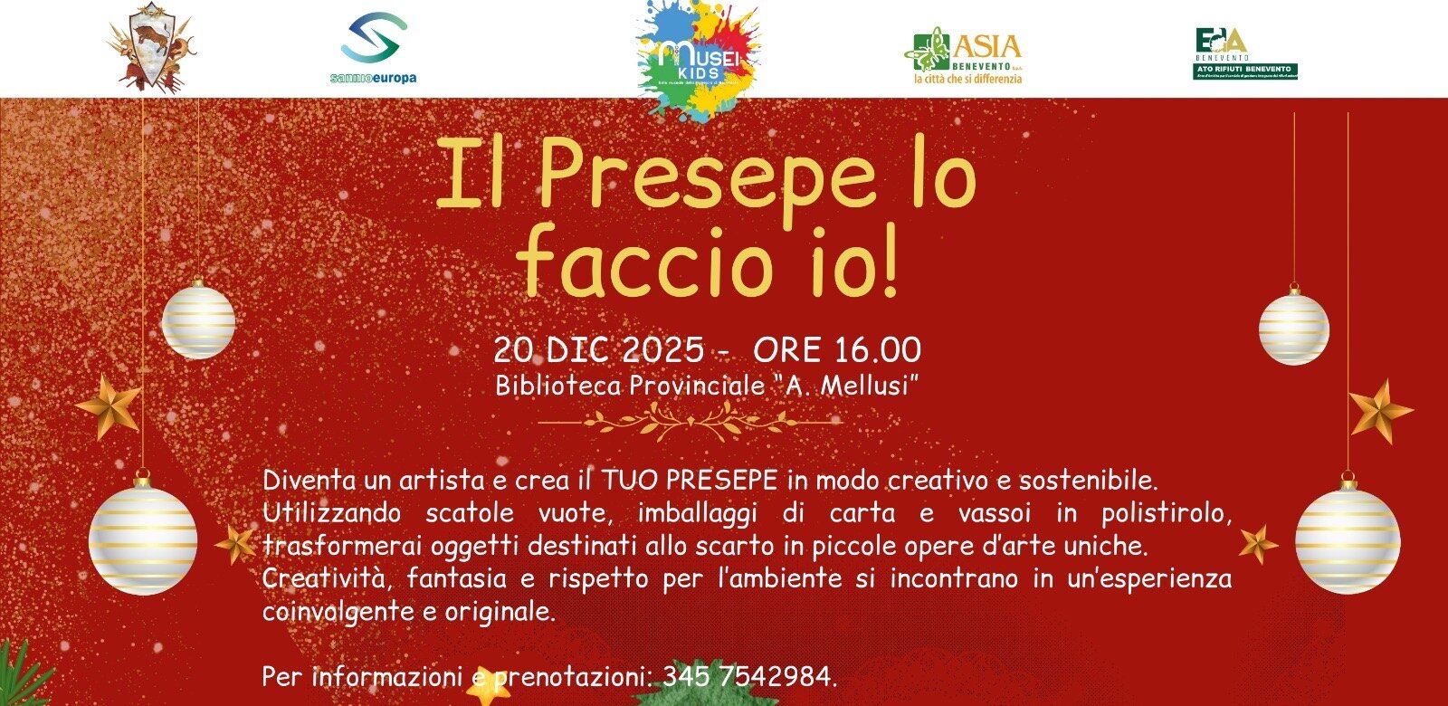 “Il Presepe lo faccio io!”: Un Laboratorio Creativo e Sostenibile per Bambini alla Biblioteca Provinciale di Benevento