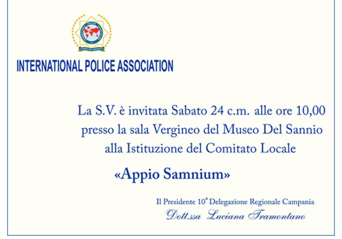 Benevento si prepara ad accogliere l’International Police Association: il 24 gennaio l’insediamento del Comitato “Appio Samnium”