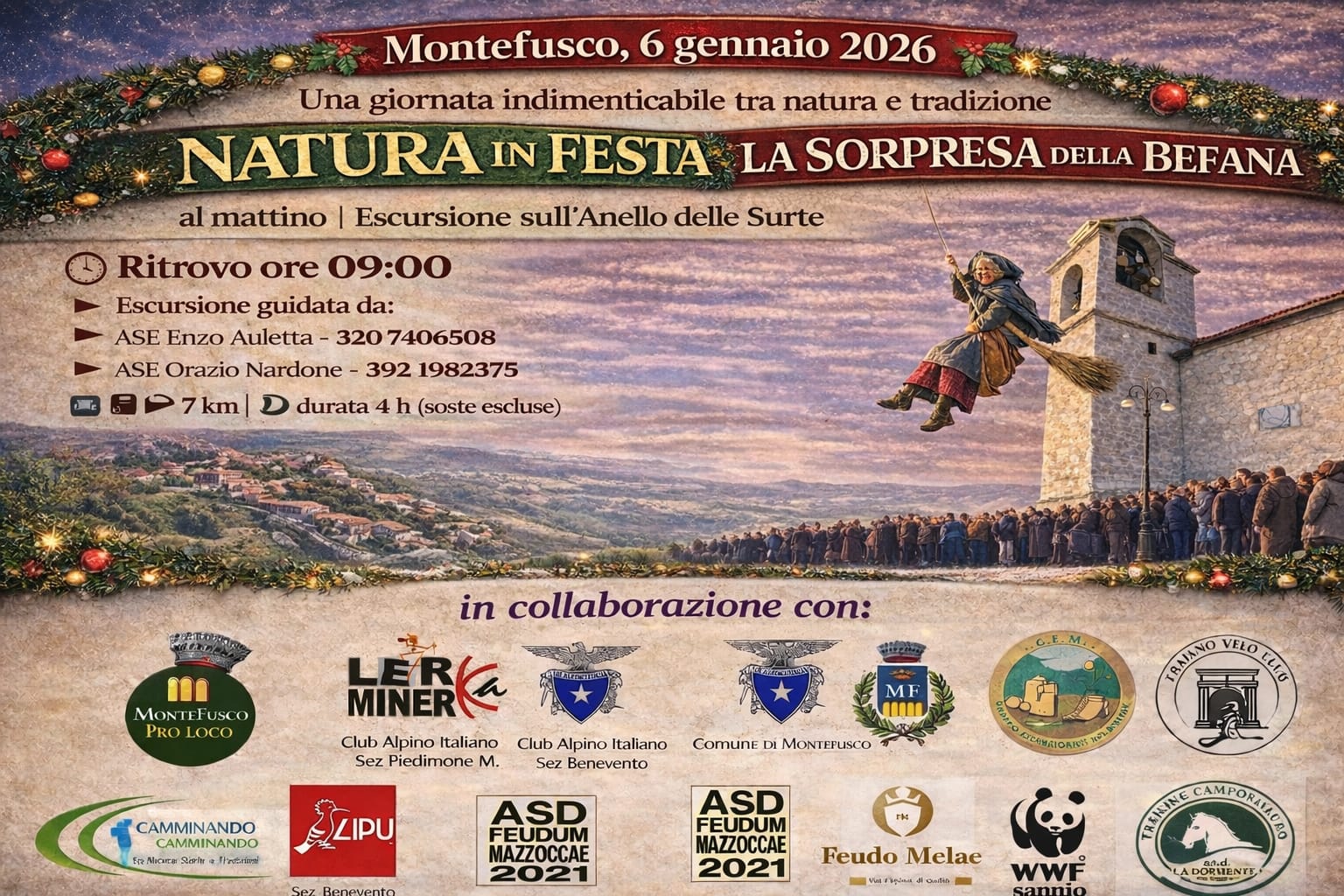 Montefusco, l’Epifania tra natura e tradizione: “Natura in Festa” e la magia della Befana dalla Torre Civica