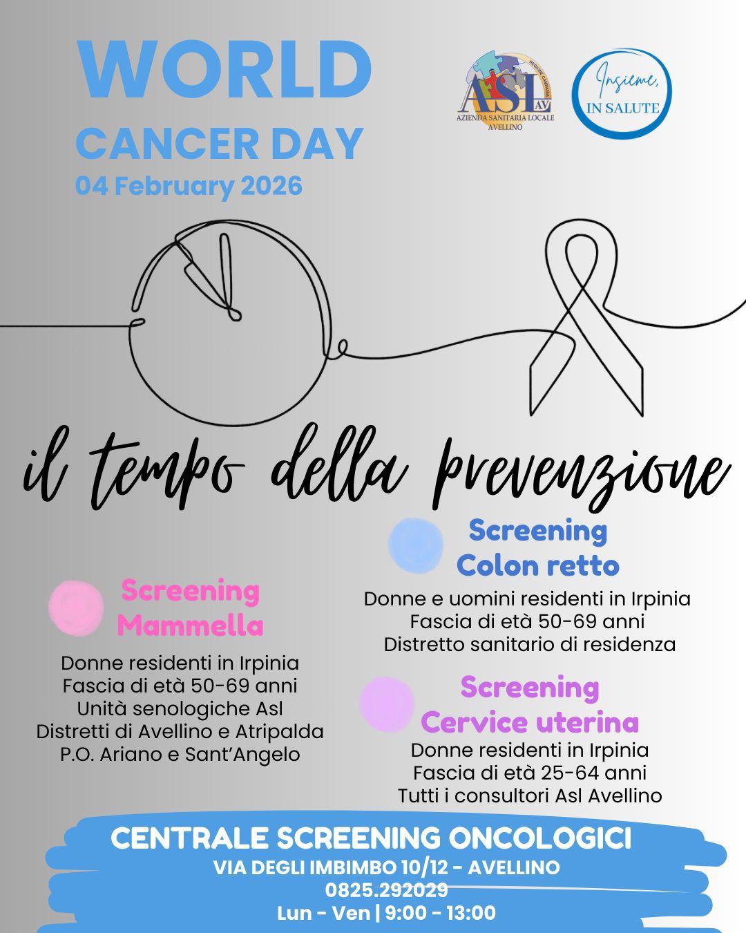 Il 4 febbraio si celebra la Giornata mondiale contro il cancro. Asl in campo per promuovere la prevenzione e la diagnosi precoce dei tumori