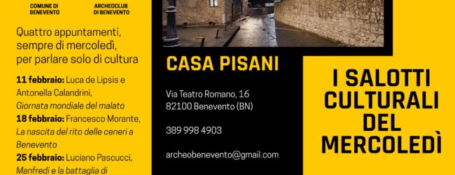 Ritornano i salotti culturali dell’Archeoclub, il mercoledì appuntamento a Casa Pisani