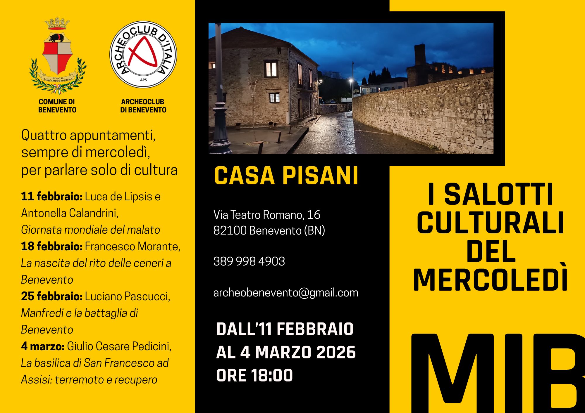 Ritornano i salotti culturali dell’Archeoclub, il mercoledì appuntamento a Casa Pisani