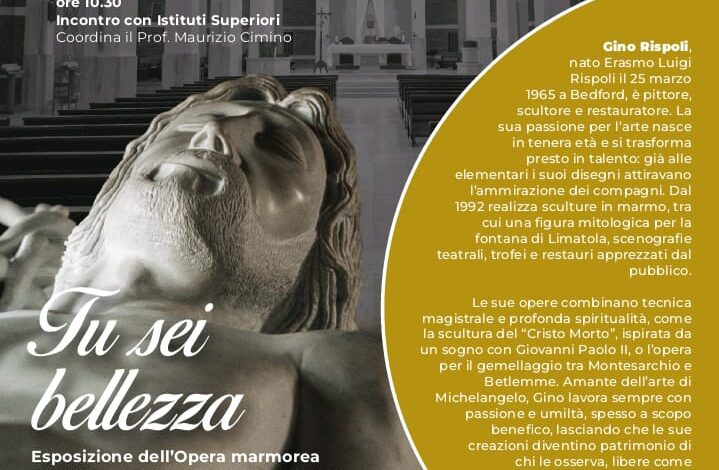 ll Santuario Sacro Cuore di Gesù, parrocchia dei padri Cappuccini di Benevento, ospita dal 21 al 28 marzo l’opera marmorea “Cristo Morto” di Gino Rispoli