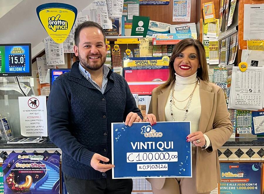 San Giorgio del Sannio, vincita da 100.000 euro al 10eLotto ogni 5 minuti alla Tabaccheria Zampelli
