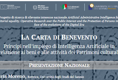 Benevento, l’8 aprile la presentazione della Carta sull’Intelligenza Artificiale nei patrimoni culturali