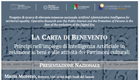 Benevento, l’8 aprile la presentazione della Carta sull’Intelligenza Artificiale nei patrimoni culturali