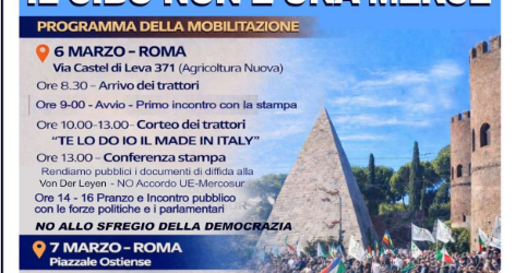 Agricoltori e pescatori in mobilitazione a Roma contro l’Accordo UE-Mercosur: tutela del cibo e del territorio al centro della protesta