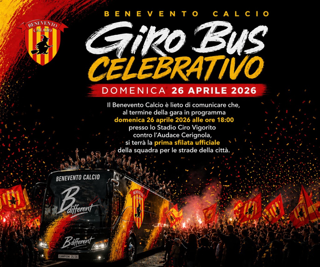 Benevento, l’itinerario del pullman giallorosso di domenica 26 aprile