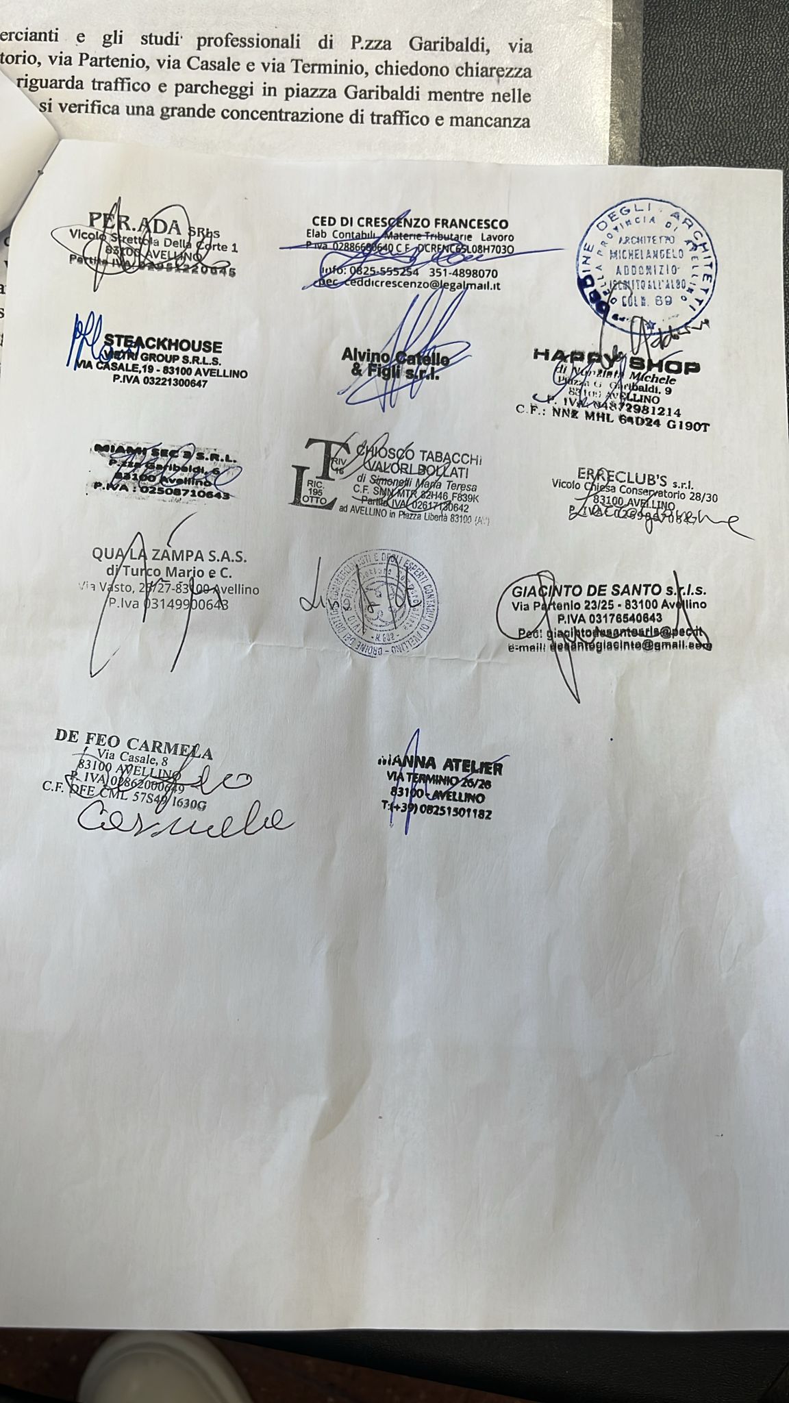 Raccolta firme negozi e studi 2