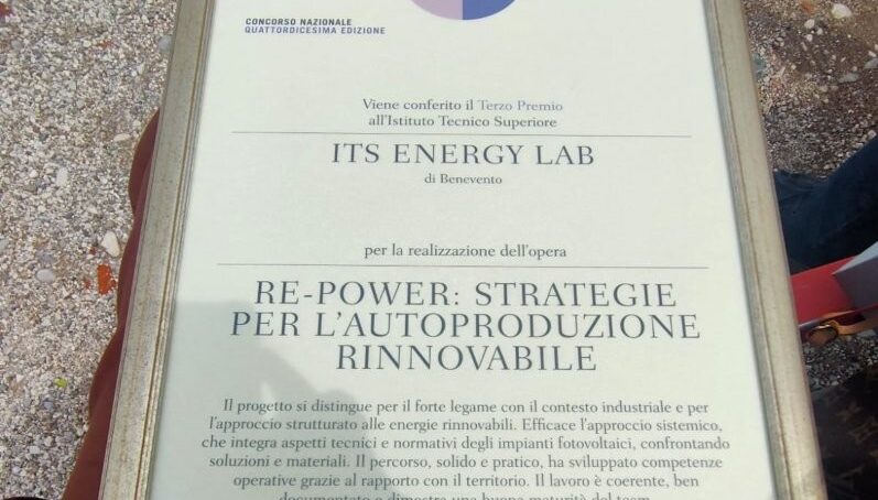 L’ITS Academy – Energy-lab di Benevento si è classificato al terzo posto per la sezione ITS con il progetto “Re-power: strategie per l’Autoproduzione Rinnovabile”