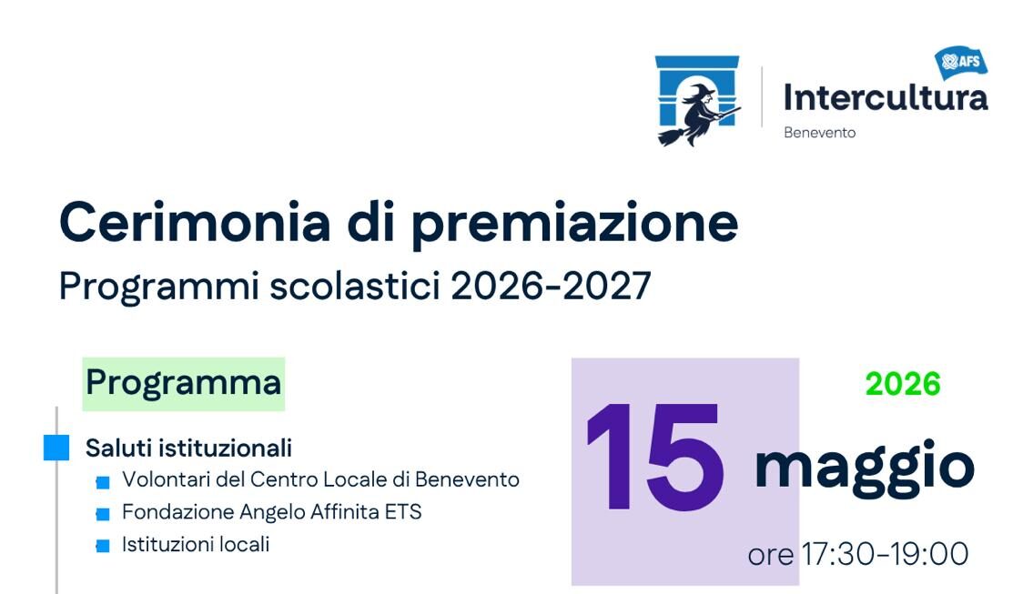 Intercultura Benevento, il 15 maggio la premiazione delle borse di studio a Palazzo Paolo V