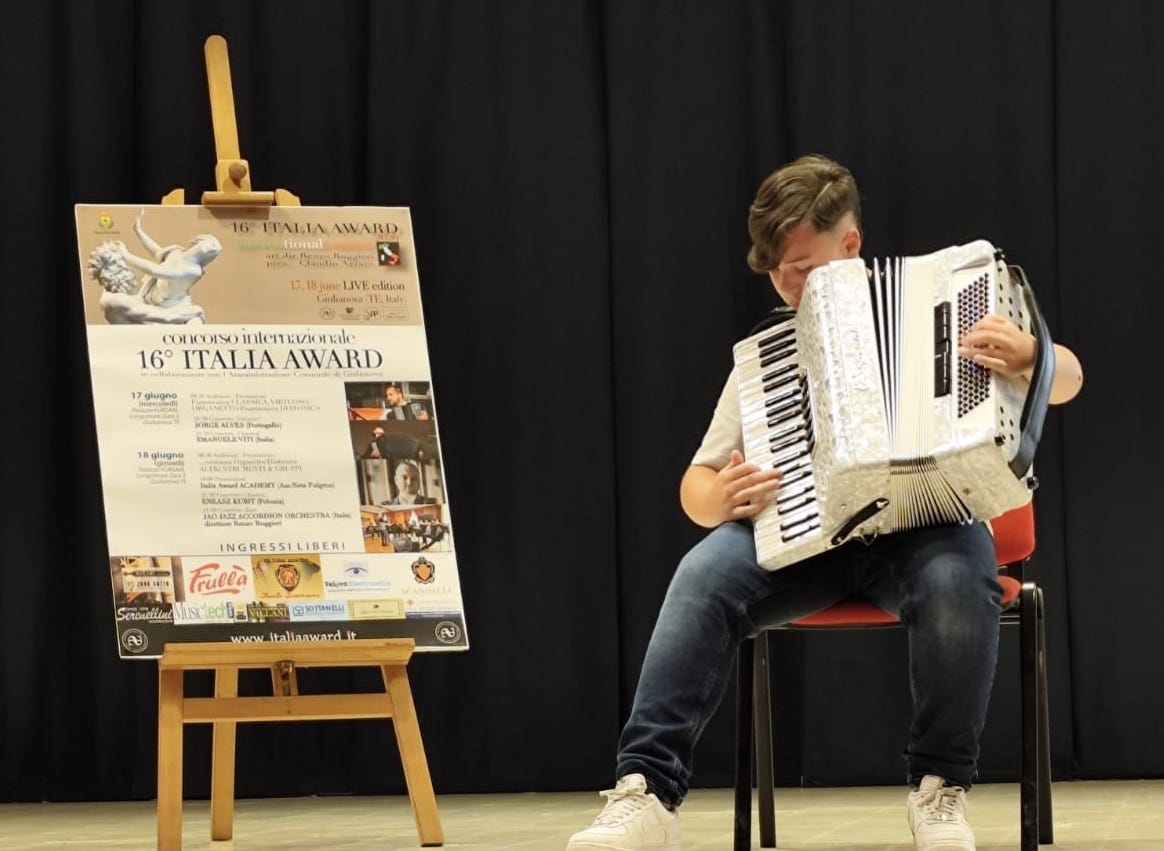 Il sannita Giovanni Cataudo, giovane talento della fisarmonica conquista il podio nazionale: secondo posto all’Italia Award 2026