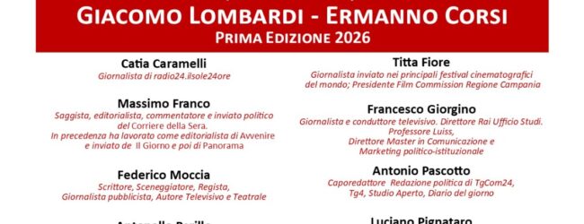 San Lorenzello ospita la prima edizione del Premio Nazionale di Giornalismo “Giacomo Lombardi – Ermanno Corsi”
