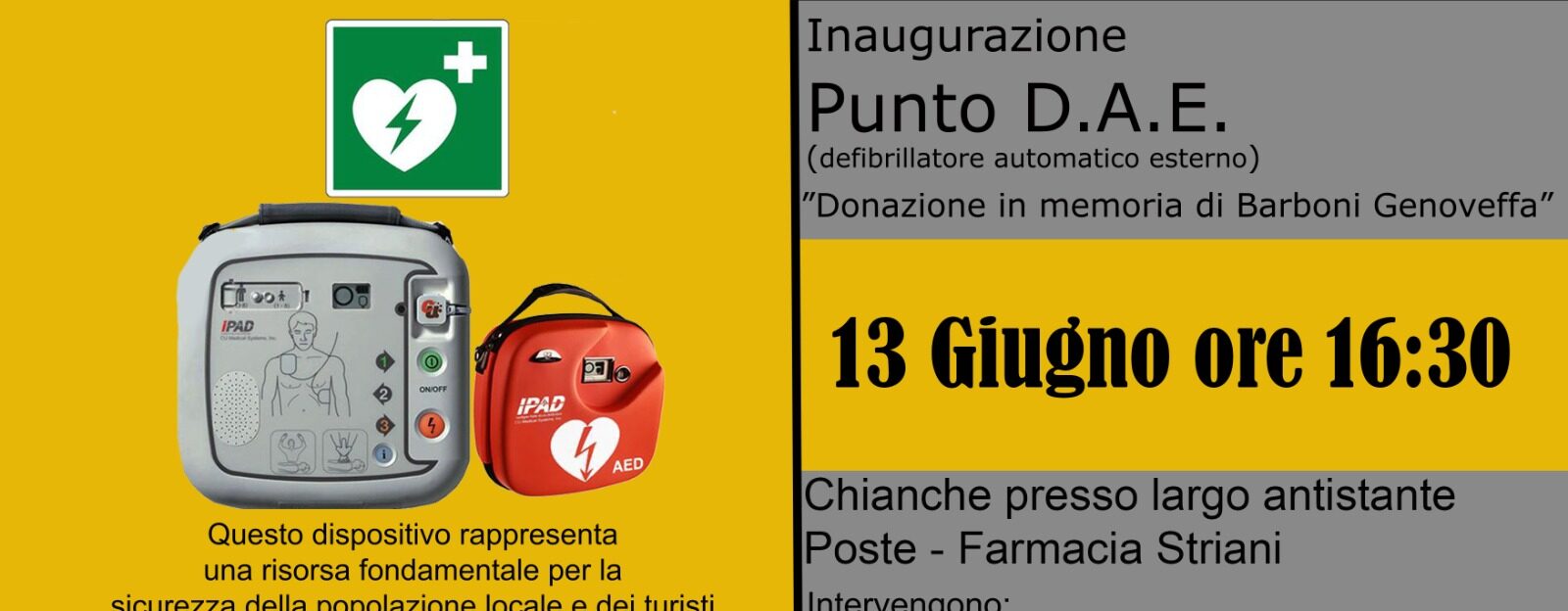 Chianche si dota di una nuova postazione DAE: un gesto di solidarietà al servizio della comunità