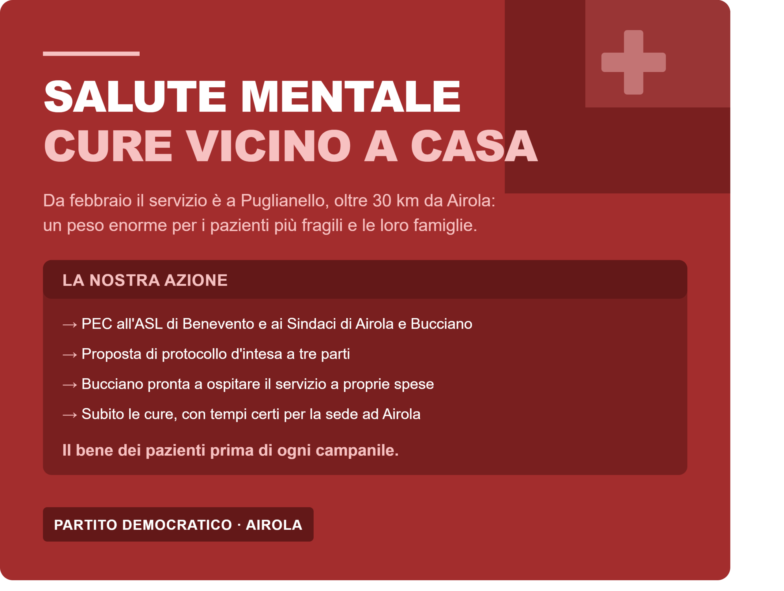 Salute mentale, il PD di Airola passa dai fatti: PEC alle istituzioni e proposta di protocollo per riportare subito il servizio nella Valle Caudina