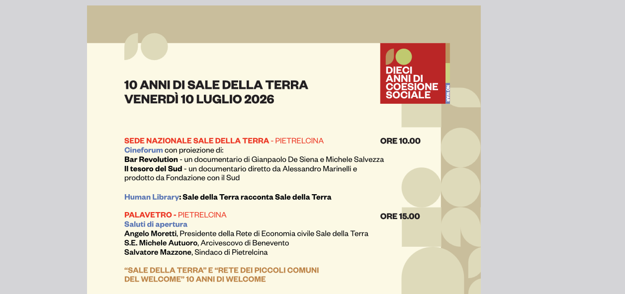 “Sale della Terra”, al via le celebrazioni per i dieci anni della rete di economia civile